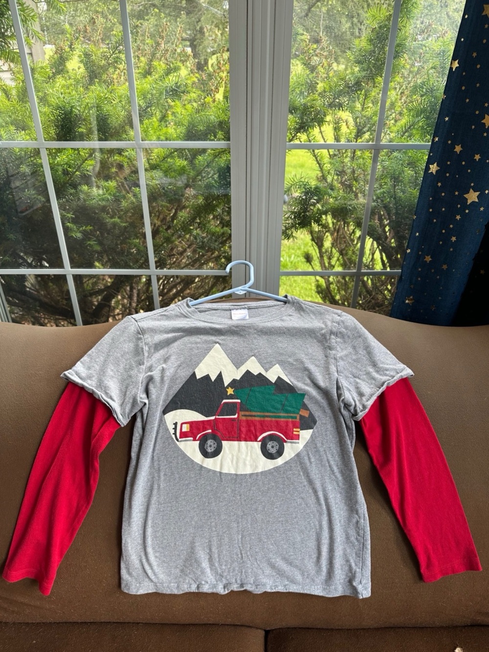 Hanna Andersson Boys Faux Long Sleeve Holiday Truck Tree Tee Size 10 (140 cm)